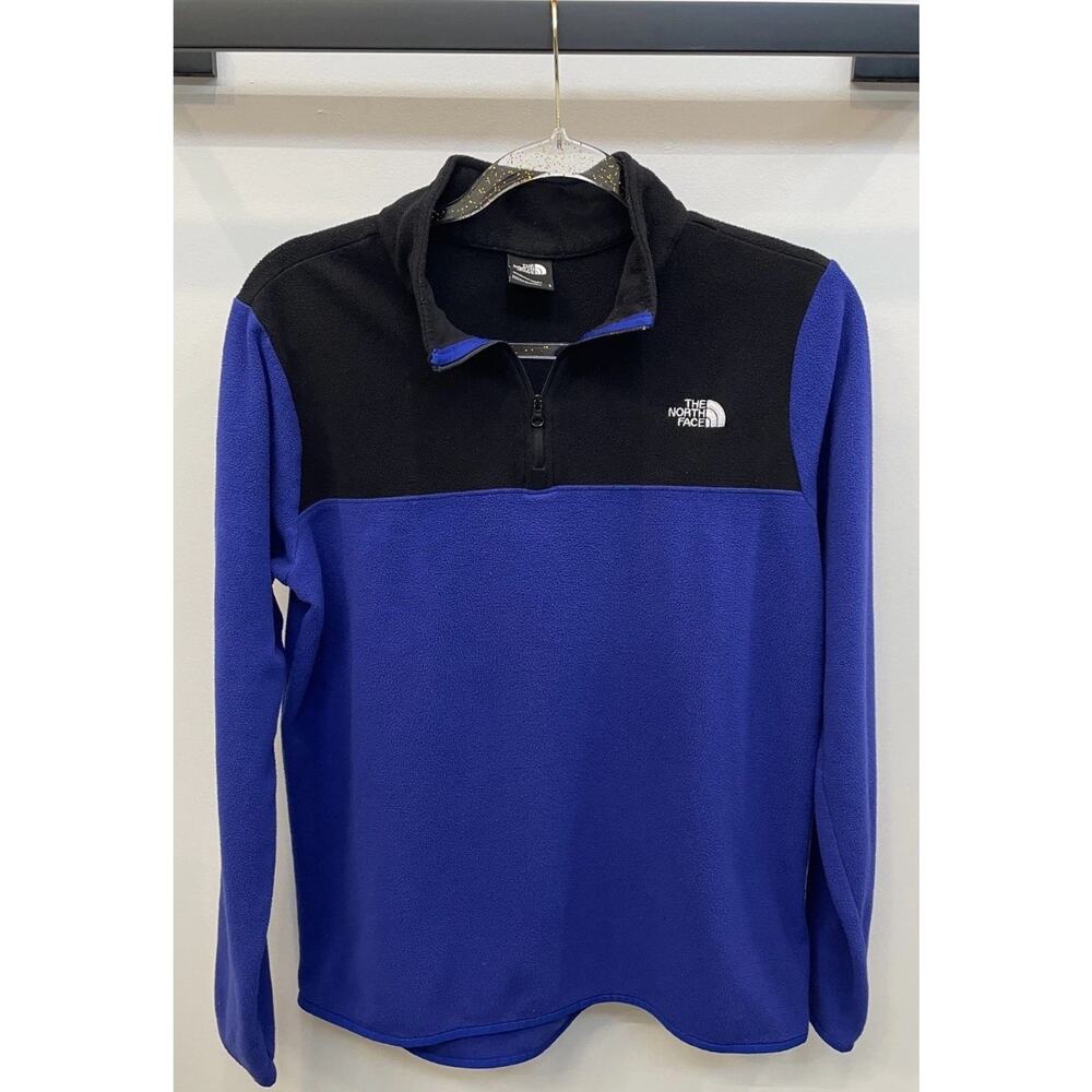 North Face Fleece 1/4 Zip Women L Blue Black Colorblock Jacket Outdoor Hiking